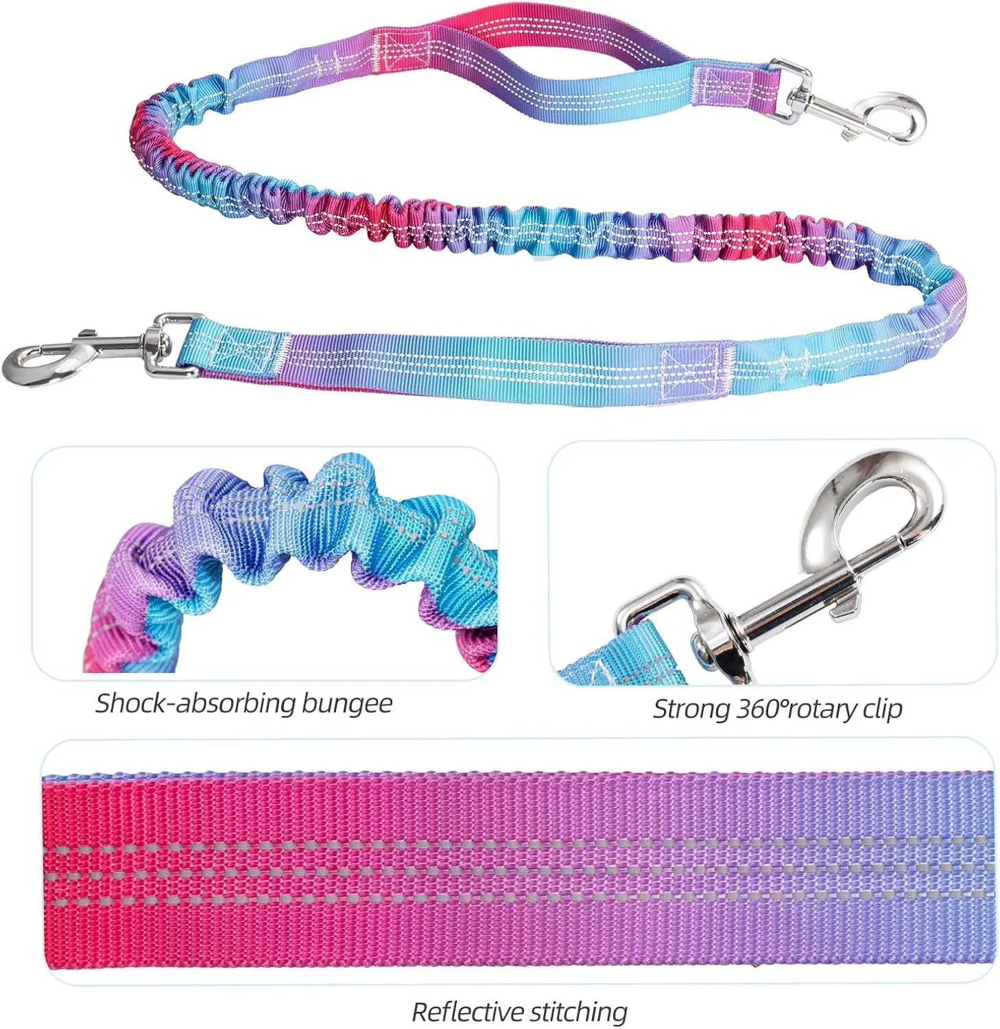 Hands Free Dog Leash,Versatile Dog Waist Leash with Reflective Stitches,Running Leash with Zipper Pouch,Retractable,Elastic Bungee Dog Leash for Small Medium and Large Dogs Walking(Red-Blue)