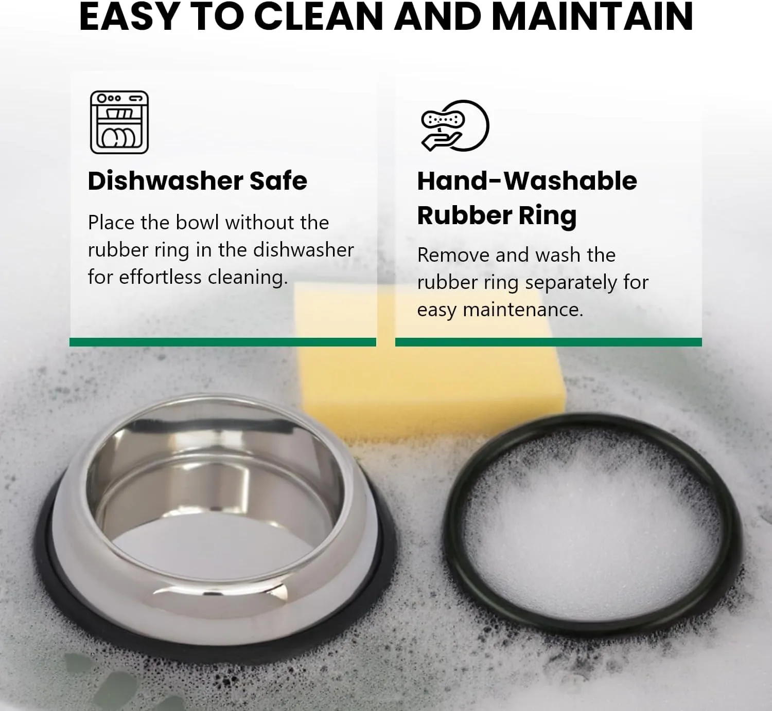 Iconic Pet 2 Cup/16 Oz Heavy Weight Non-Skid Stainless Steel High Back Pet Food/ Water Bowls - 2 Pack with Removable Anti Skid Rubber Ring - Dog/ Cat Feeding Bowl In Unique Design, Dishwasher Safe