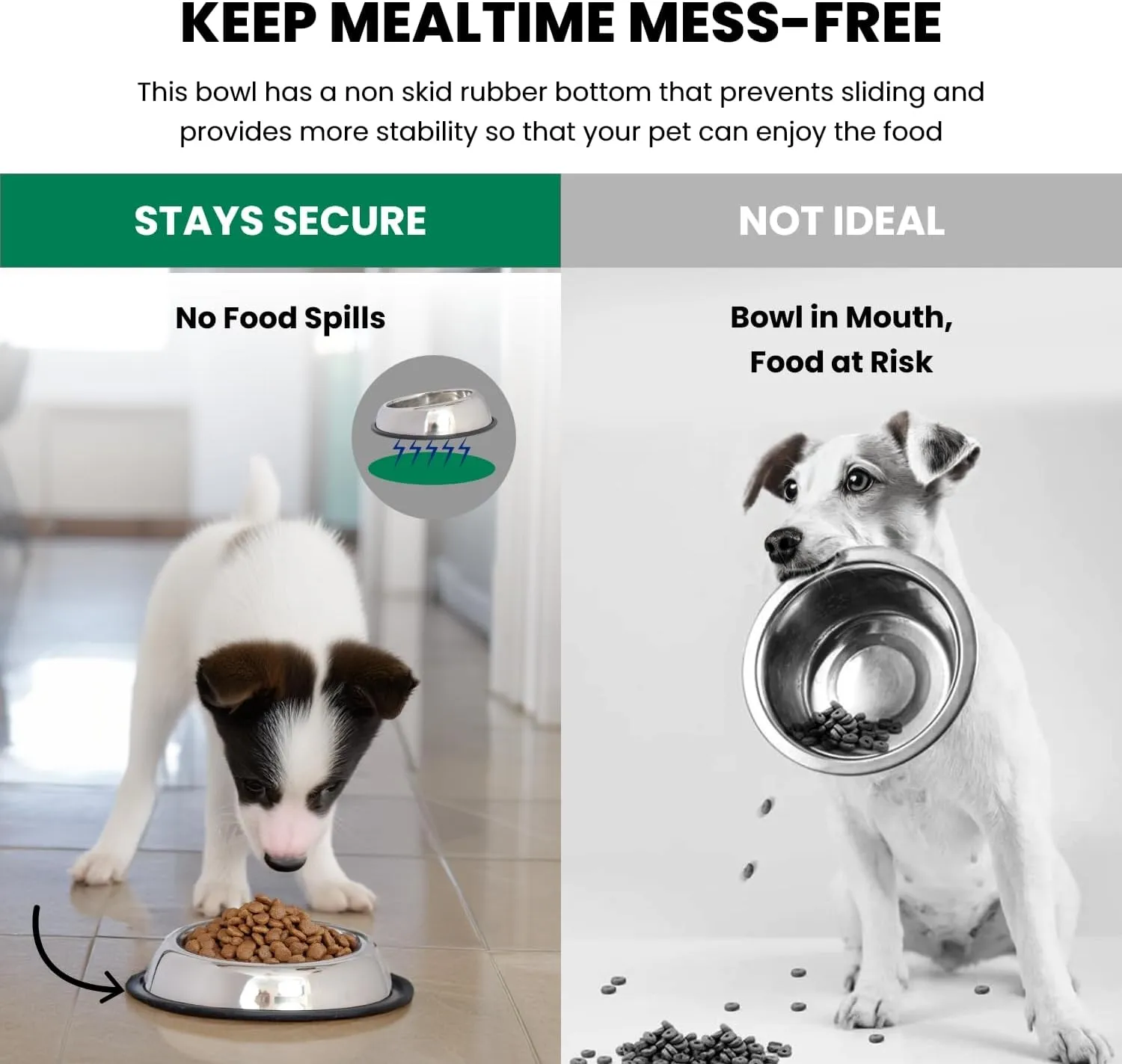 Iconic Pet 2 Cup/16 Oz Heavy Weight Non-Skid Stainless Steel High Back Pet Food/ Water Bowls - 2 Pack with Removable Anti Skid Rubber Ring - Dog/ Cat Feeding Bowl In Unique Design, Dishwasher Safe