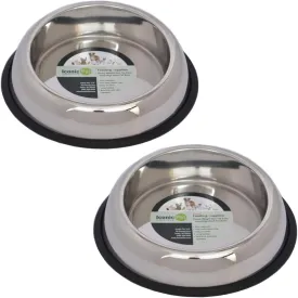 Iconic Pet 2 Cup/16 Oz Heavy Weight Non-Skid Stainless Steel High Back Pet Food/ Water Bowls - 2 Pack with Removable Anti Skid Rubber Ring - Dog/ Cat Feeding Bowl In Unique Design, Dishwasher Safe