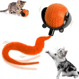 Interactive Rolling Ball Cat Toy, Automatic Moving Cat Ball with Teaser Tail, Motion Activated Smart Kitten Toys for Indoor Cats Self Play (Orange)