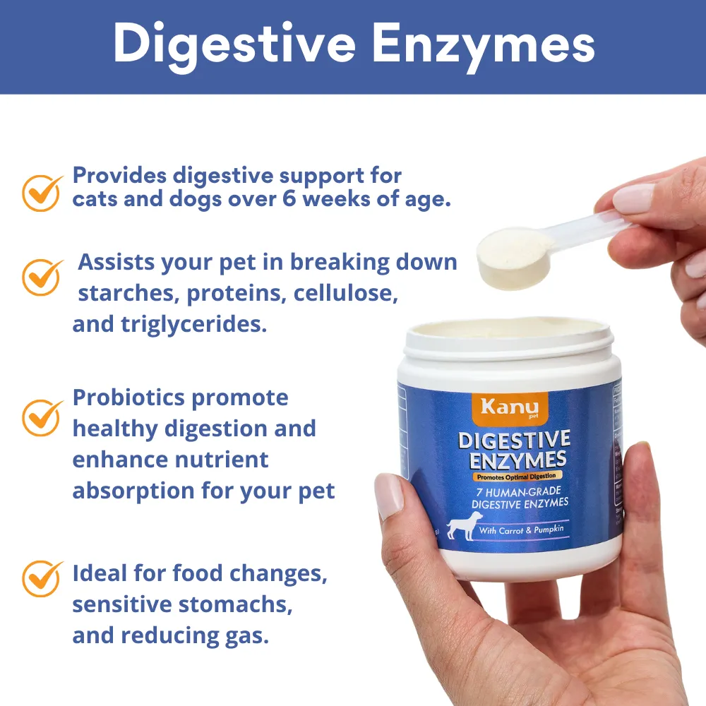 Kanu Pet Digestive Enzymes  Probiotic Powder, Digestive Supplement for Dogs and Cats