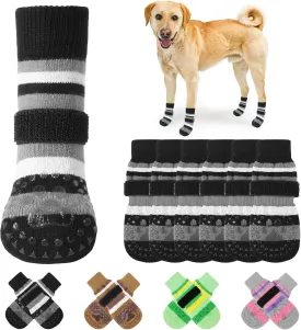 KOOLTAIL Anti Slip Dog Socks for Hot Pavement, 3 Pairs Dog Boots & Paw Protectors to Prevent Licking Paws with Grippers, Double Sides Booties Shoes for Hardwood Floors Small Medium Large Senior Dogs