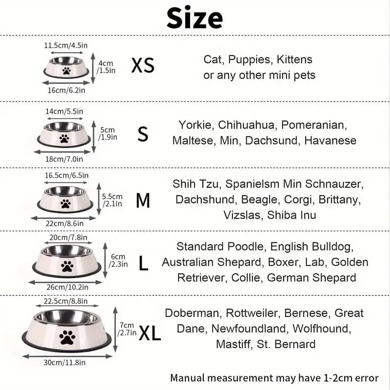 Large Stainless Steel Dog Bowl with Paw Print - Large Capacity Feeding & Watering for Small Dogs & Cats - Non-Slip Base, Easy to Clean, Durable Pet Food and Water Bowl (Grey, Small)