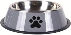 Large Stainless Steel Dog Bowl with Paw Print - Large Capacity Feeding & Watering for Small Dogs & Cats - Non-Slip Base, Easy to Clean, Durable Pet Food and Water Bowl (Grey, Small)