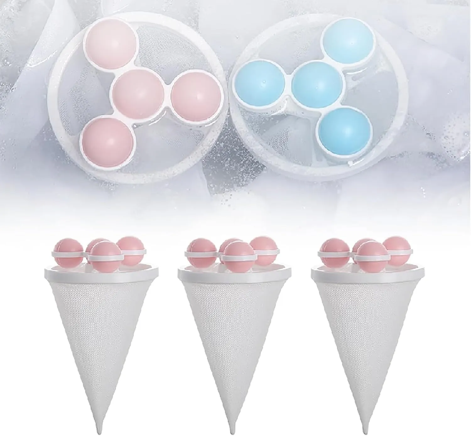Laundry Hair Catcher, 2025 New Floating Hair Filtering Mesh Removal Pet Hair Remover for Laundry Reusable Washer Hair Catcher Hair Filter Bag Lint Catcher for Washing Machine (Pink, 3pcs)