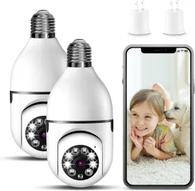 Light Bulb Security Camera,1080P 5GHz& 2.4GHz Wireless Light Bulb Camera for Pet Camera, 360  PTZ Light Socket Camera (2Pack 5GHz & 2.4GHz with No SD Card)