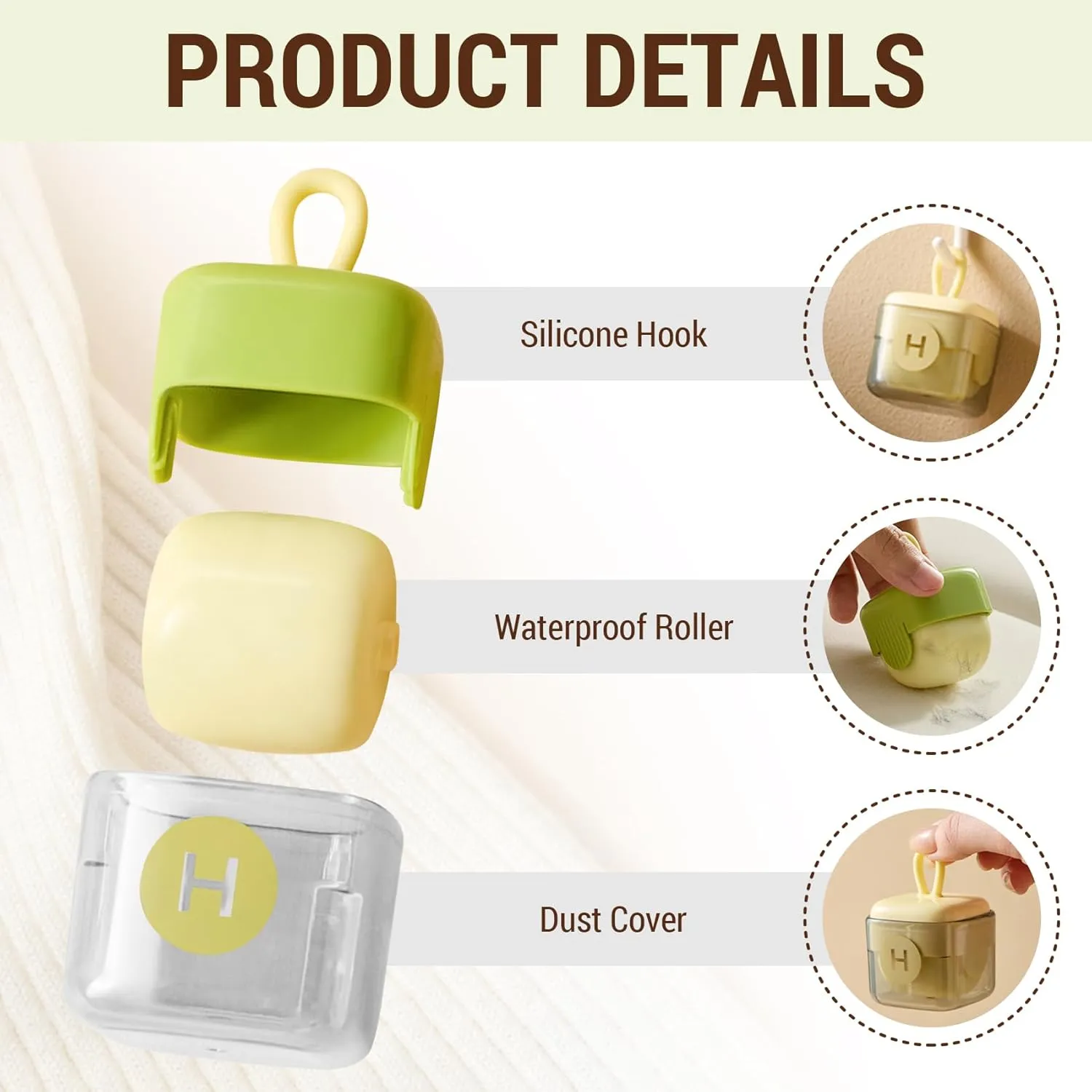 Lint Rollers for Pet Hair,Washable Sticky Roller Reusable Lint Remover Portable Pet Hair Remover for Clothes,Travel Household (Beige)