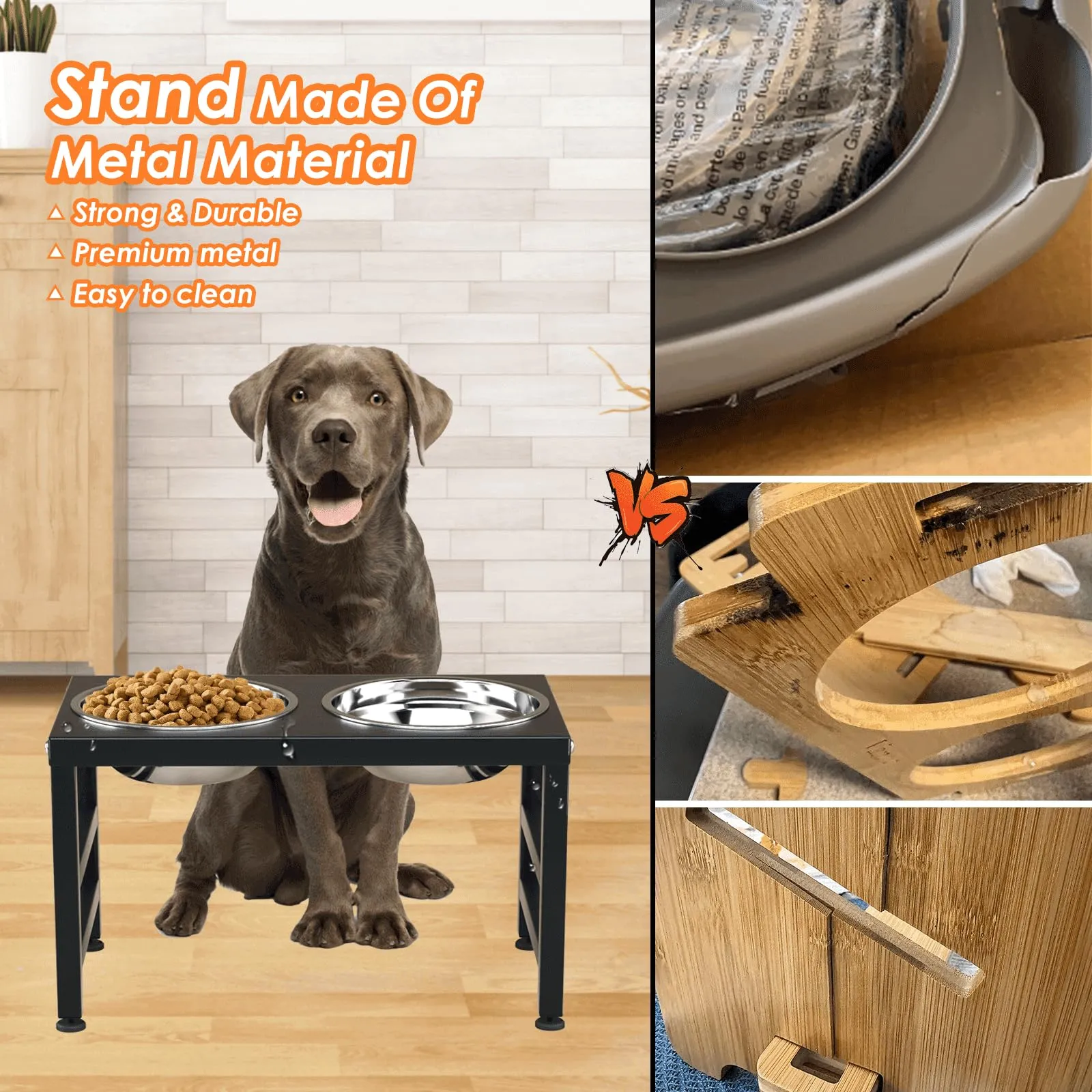Metal Raised Dog Bowl Stand for Large and Medium Dogs, Stronger Elevated Dog Bowls with Sprill Proof Mat, Dog Food & Water Bowls 10" Tall Dog Feeder (42OZ-Stainless Steel Dog Bowls, Mat-16x24)