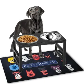 Metal Raised Dog Bowl Stand for Large and Medium Dogs, Stronger Elevated Dog Bowls with Sprill Proof Mat, Dog Food & Water Bowls 10" Tall Dog Feeder (42OZ-Stainless Steel Dog Bowls, Mat-16x24)