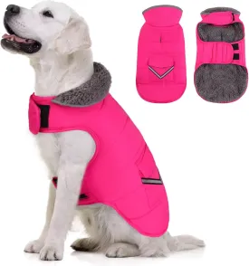 MIGOHI Warm Coat, Winter Dog Jacket for Cold Weather, Reflective Windproof Fleece Vest with Leash Hole and Furry Collar, Puppy - Small/Medium/Large, Pink
