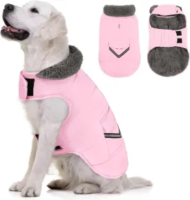 MIGOHI Warm Dog Coat, Winter Jacket, Windproof Dog Fleece Vest, Thick Apparel with Leash Hole and Furry Collar for Puppy to Large Dogs, Light Pink S