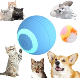 Motion Activated Cat Toy for Bored Indoor Cats Two-Piece Set-Interactive Indoor Kittens Favorite Automatic Moving Smart Toys for Small/Medium/Large Catspowerball with Plush Silent Ball