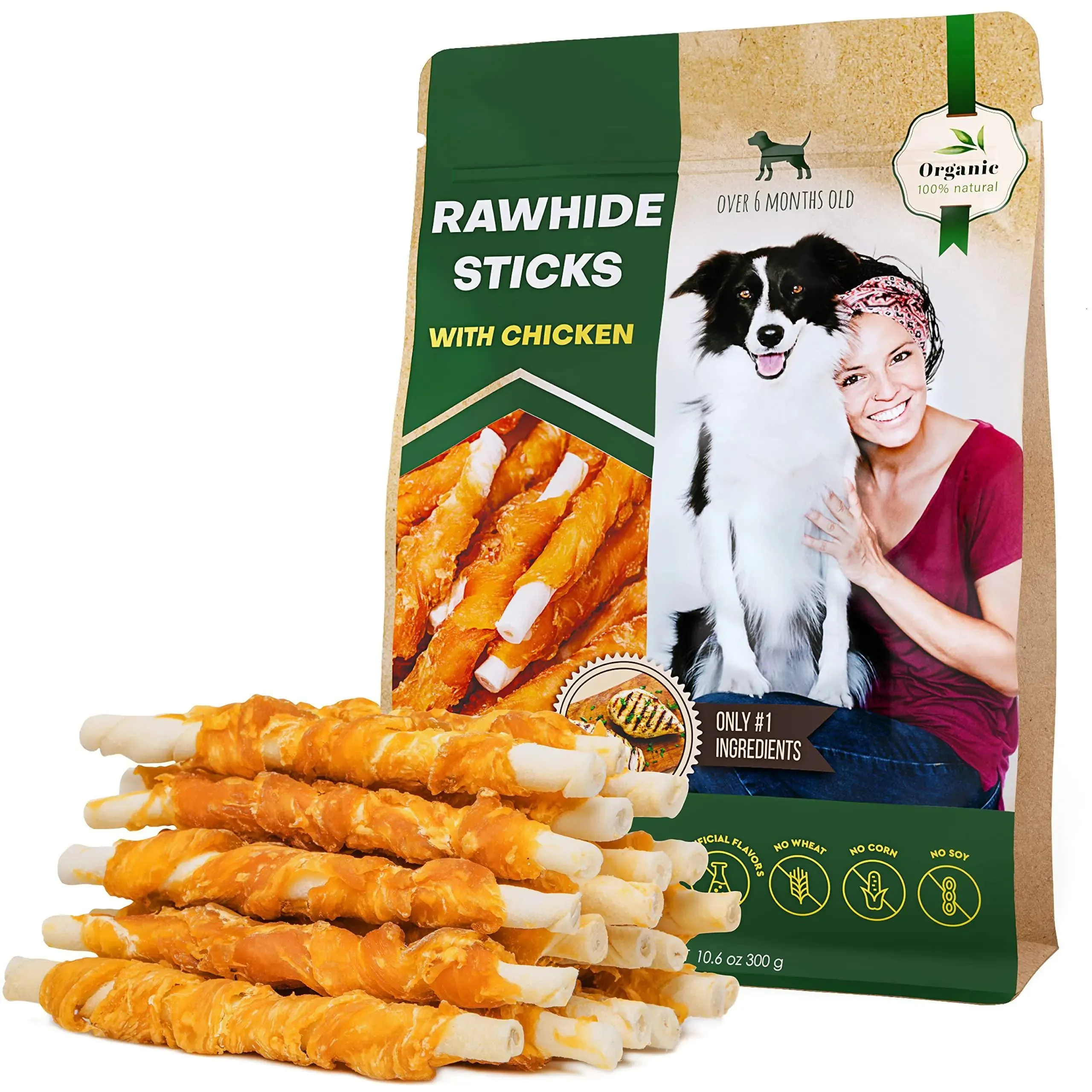 Natural Chicken-Wrapped Rawhide Sticks