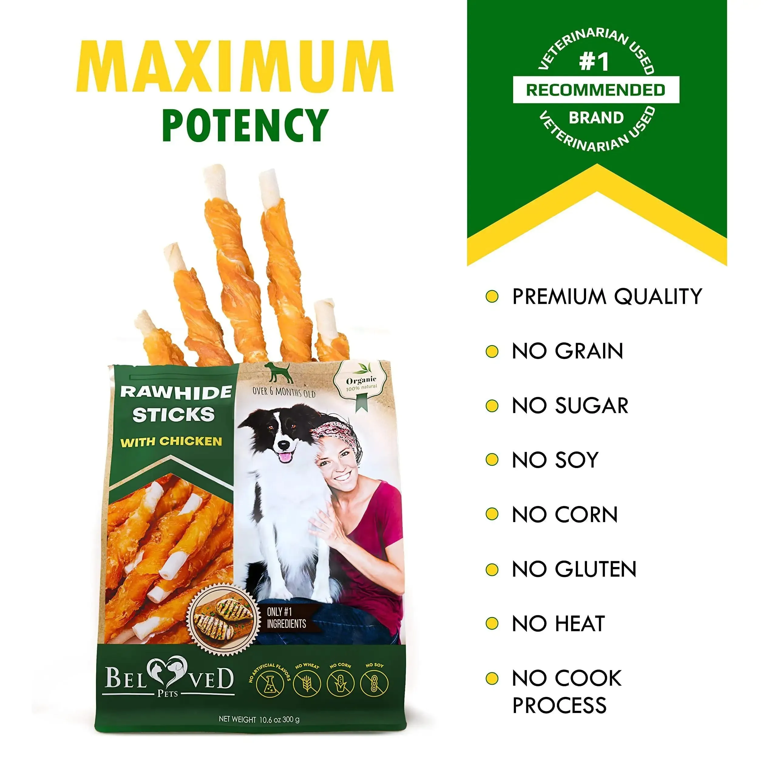Natural Chicken-Wrapped Rawhide Sticks