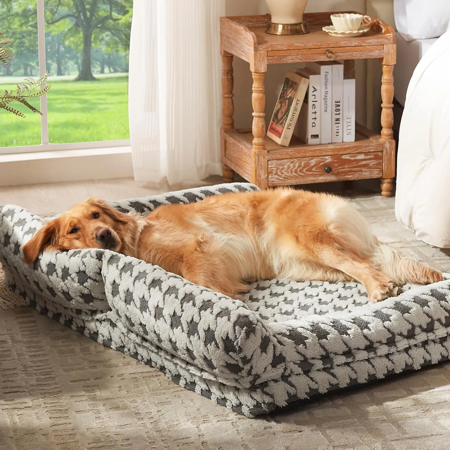 Orthopedic Dog Beds for Large Dogs Washable, Detachable Side Bolster and Pillow, Large Dog Sofa with Memory Foam, with Removable Cover and Non-Slip Bottom, Grey