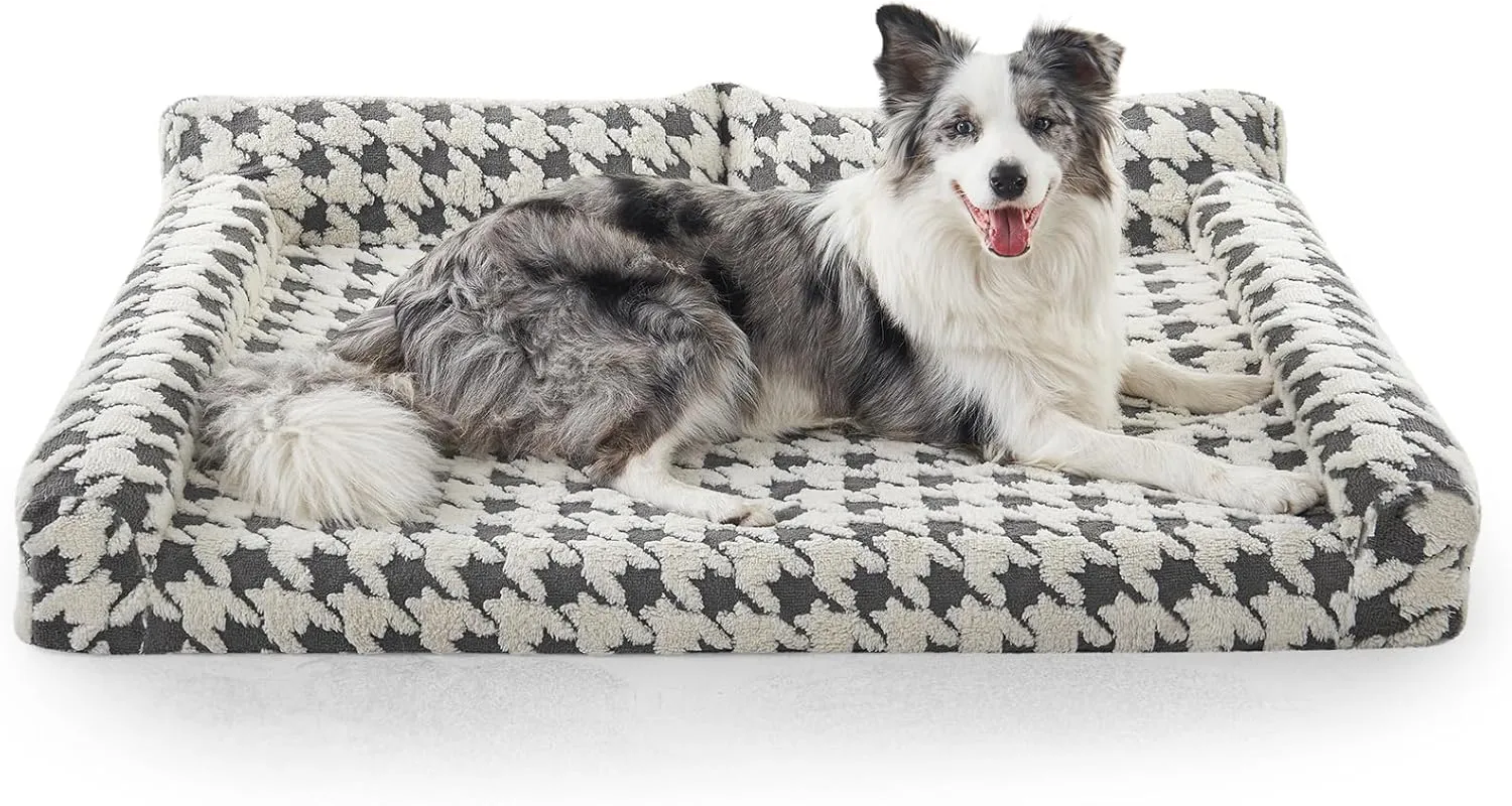 Orthopedic Dog Beds for Large Dogs Washable, Detachable Side Bolster and Pillow, Large Dog Sofa with Memory Foam, with Removable Cover and Non-Slip Bottom, Grey