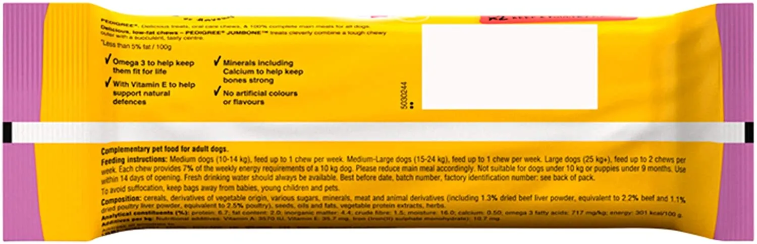Pedigree Jumbone Medium Dog Low Fat Treats Beef & poultry Pack of  24 x 90gm