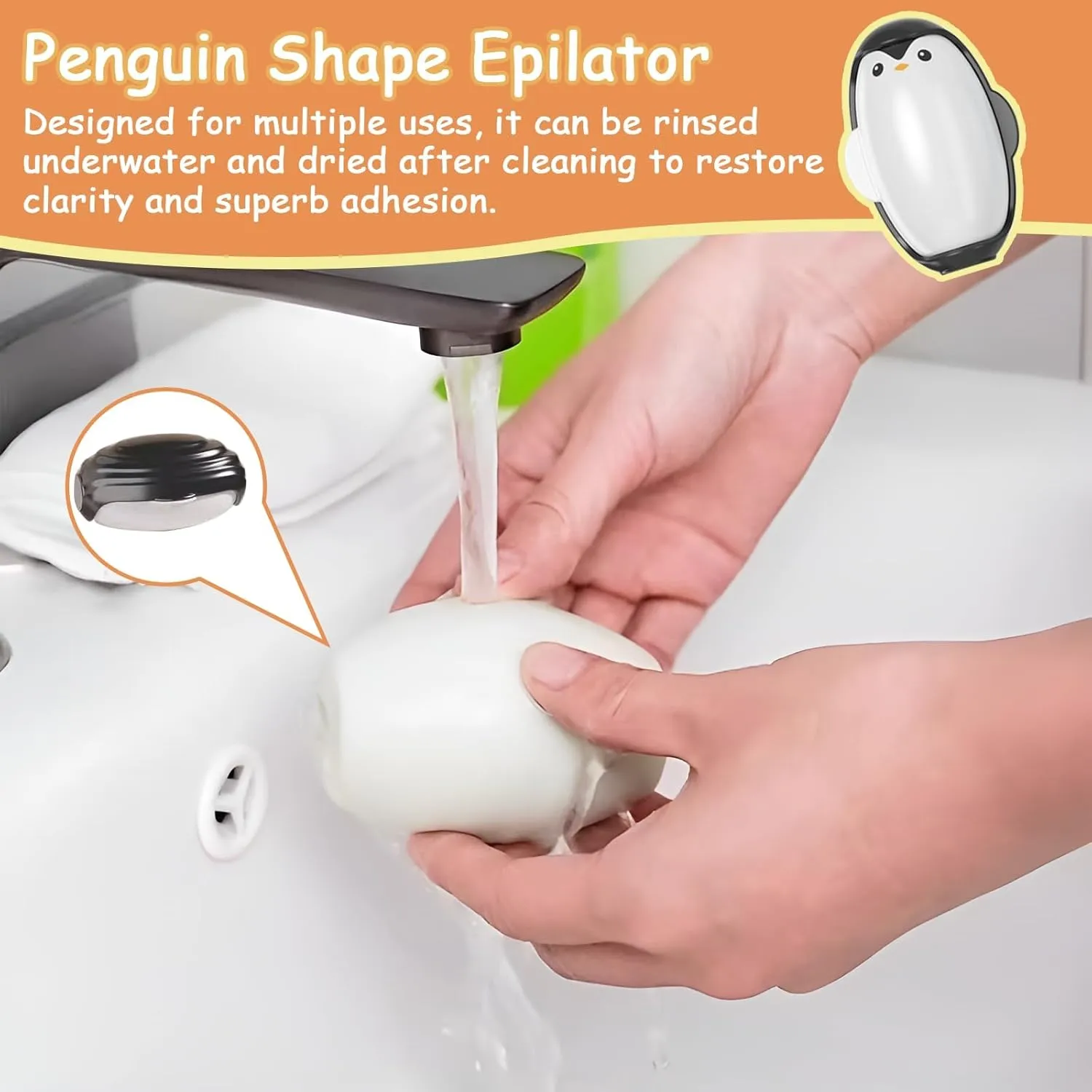 Penguin-Reusable Lint Roller - Washable Sticky Roller for Clothes, Furniture, Car, Pet Hair, Gift Idea for Pet Owners (Cute Animal Design) (Black)