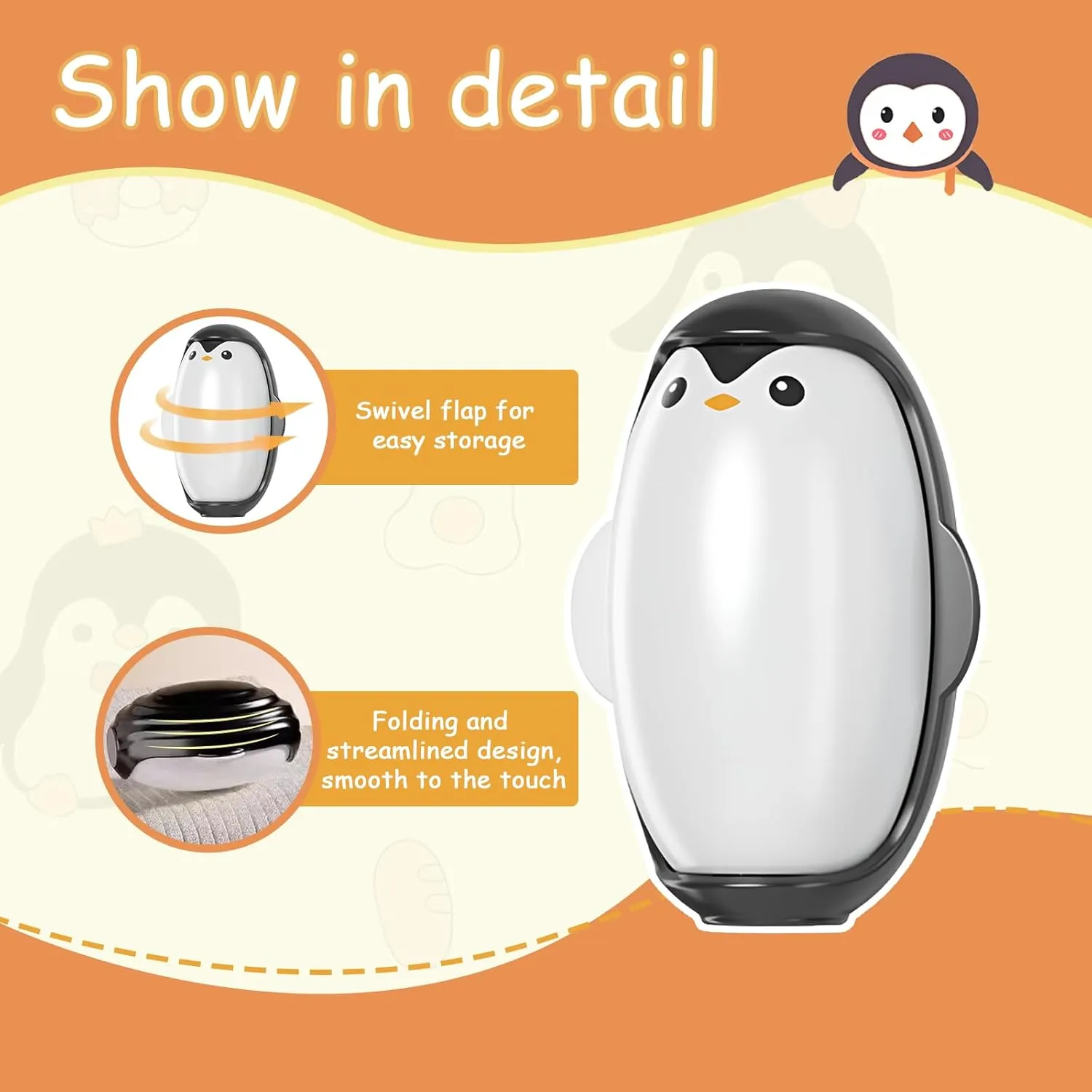 Penguin Shape Reusable Lint Roller Ball, Penguin Sticky Lint Remover, Penguin Hair Sticky Device, Penguin Hair Sticky Roller, Penguin Pet Hair Remover, Cute Penguin Lint Roller for Pets (Black)