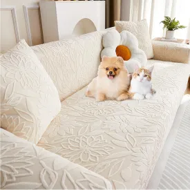 Pet Couch Covers for Sofa, Boho 3D Floral Couch Protector for Dogs with 2 Pillow Covers 18x18, Soft Comfy Washable Plush Sofa Mat Pet Bed Couch Slipcover (Cream White,M)