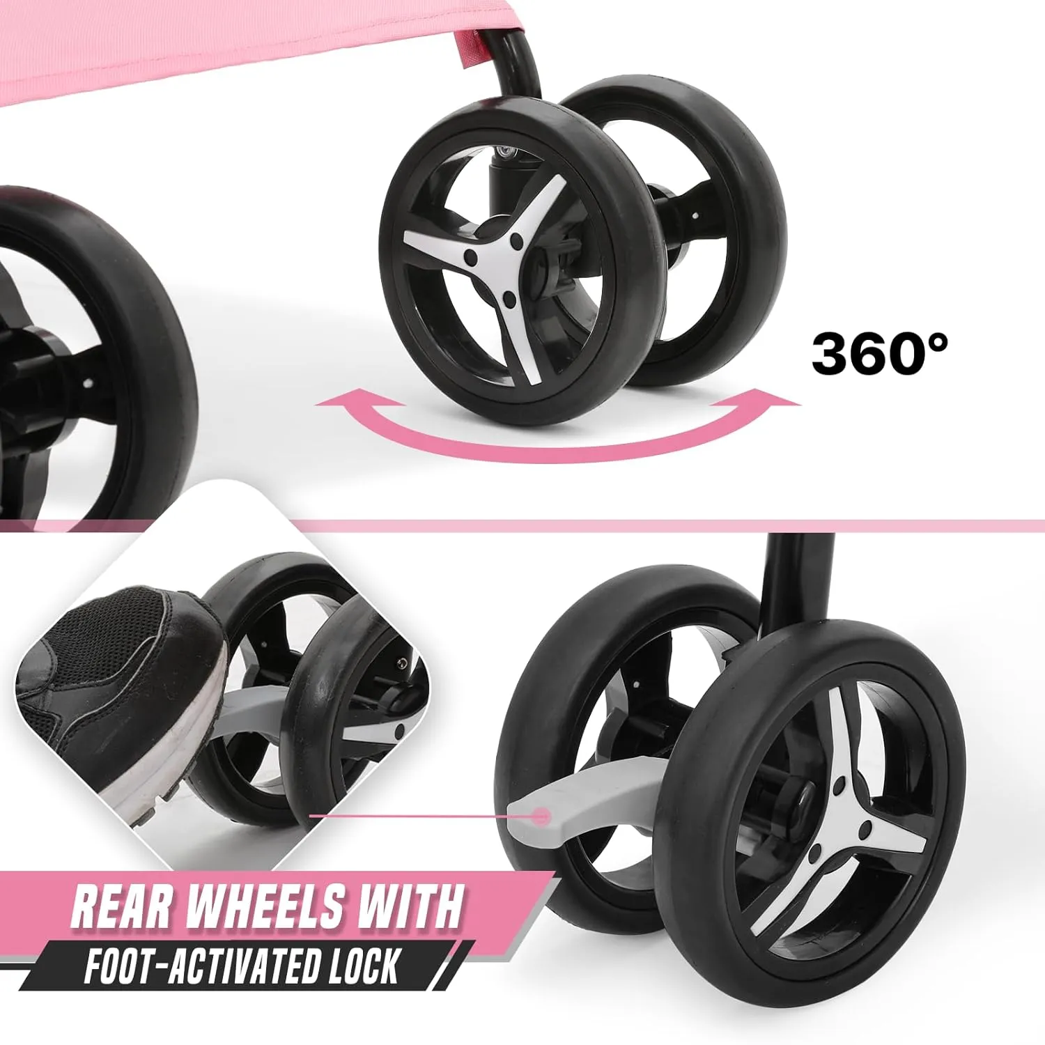 Pet Stroller for Small Dogs & Cats, 10-22lbs, Pink, Rear Storage