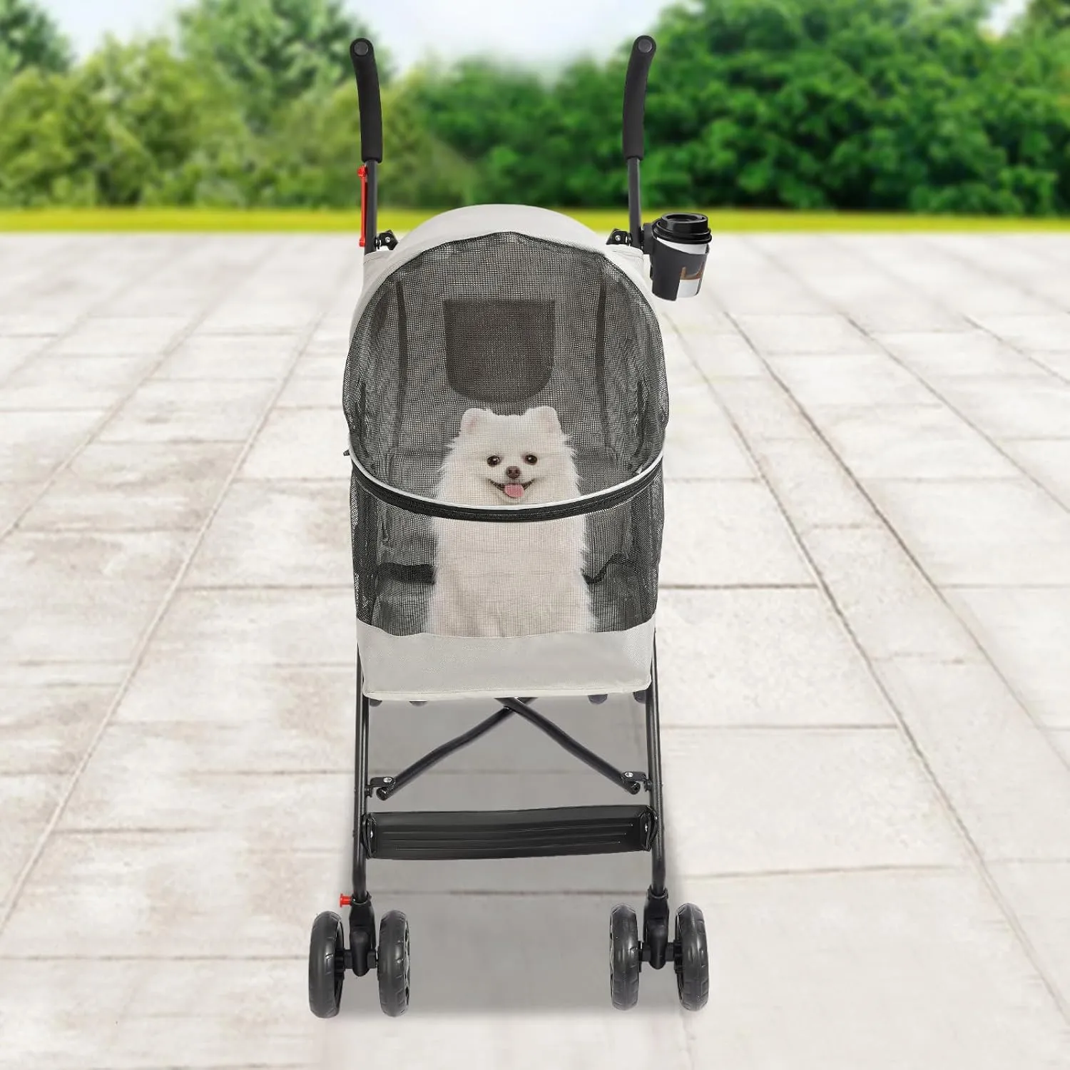 Pet Stroller W/4 Wheels, Pet Travel Stroller, Gray Foldable Pet Travel Carrier, Medium Dog Stroller, Multifunction Dog Cat Jogger Stroller, Pet Strolling Cart, Foldable Pet Stroller