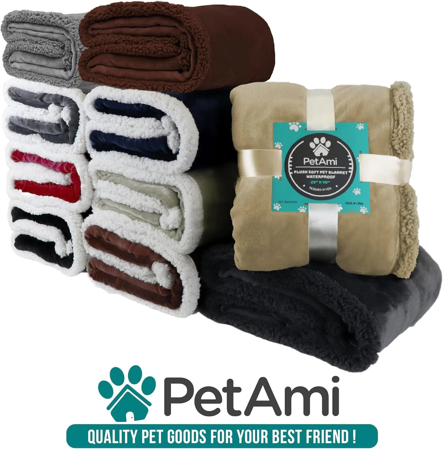 PetAmi Waterproof Dog Blanket for Small Medium Dog Puppy Cat Throw for Couch Cover Leakproof Protection, Sherpa Fleece, Reversible Soft Washable 29x40 Brown Brown