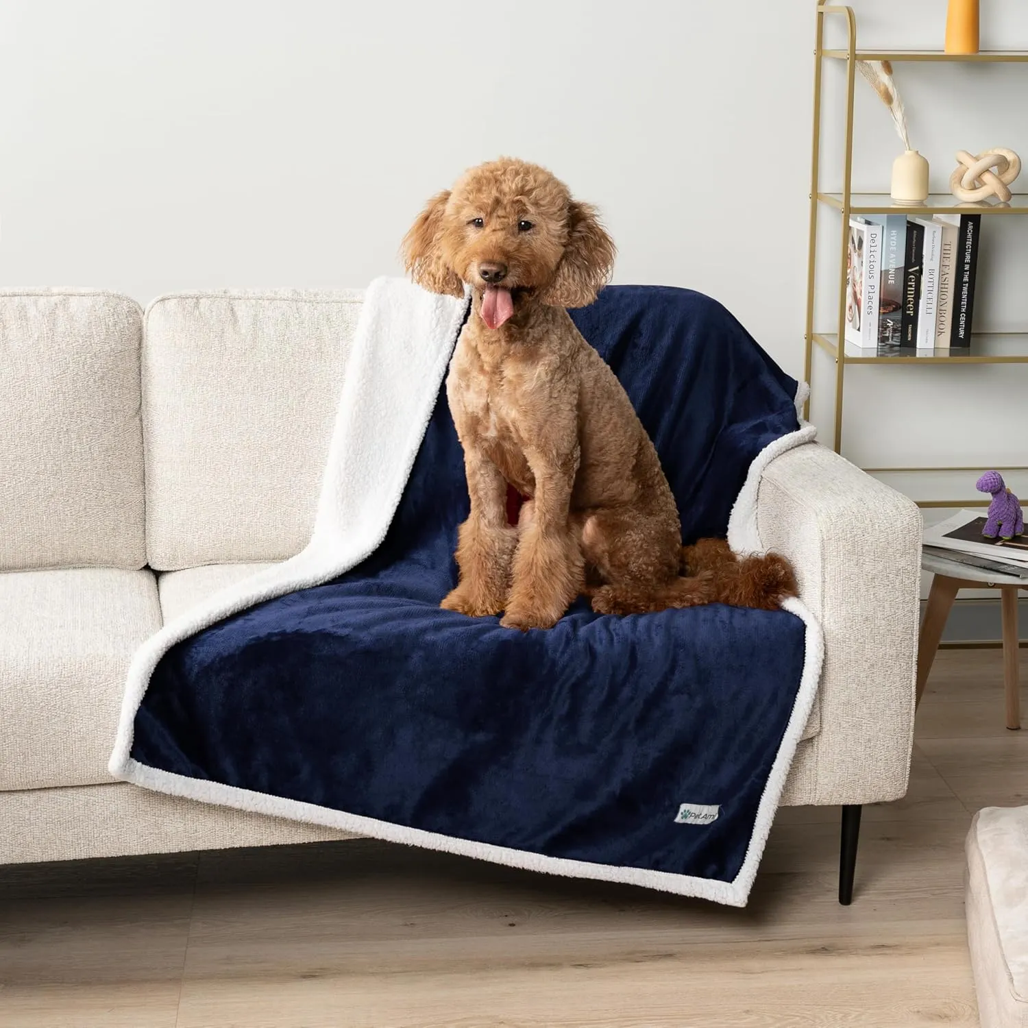 PetAmi Waterproof Dog Blanket for Small Medium Dog Puppy Cat Throw for Couch Cover Leakproof Protection, Sherpa Fleece, Reversible Soft Washable 29x40 Navy Blue