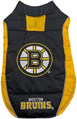 Pets First NHL Boston Bruins Puffer Vest for Dogs & Cats, Size Small.Warm, Cozy, and Waterproof Dog Coat, for Small and Large Dogs/Cats. Best NHL Licensed PET Warming Sports Jacket