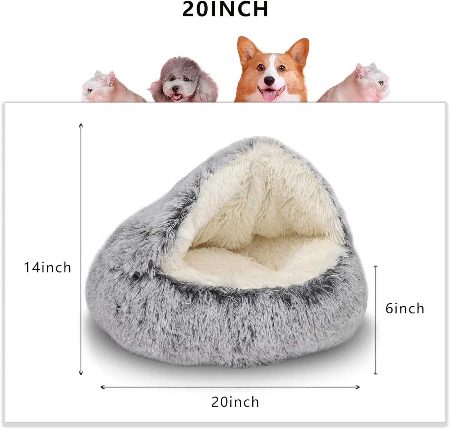 Plush Fluffy Hooded Cat Bed