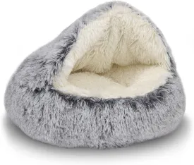 Plush Fluffy Hooded Cat Bed