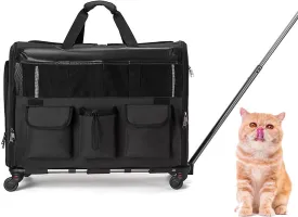 Portable Pet Wheel Luggage Bag, Portable Cat Carrier Bag on Wheels, Removable Pads, Pet Carrier Bag, Suitable for Both Long and Short Trips