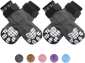 PUPTECK Anti-Slip Dog Socks with Double Sides Grips for Small Medium Large Dogs Hardwood Floors Prevents Licking, Dog Shoes for Hot Pavement Traction Control Paw Protector for Senior Dogs, Grey L