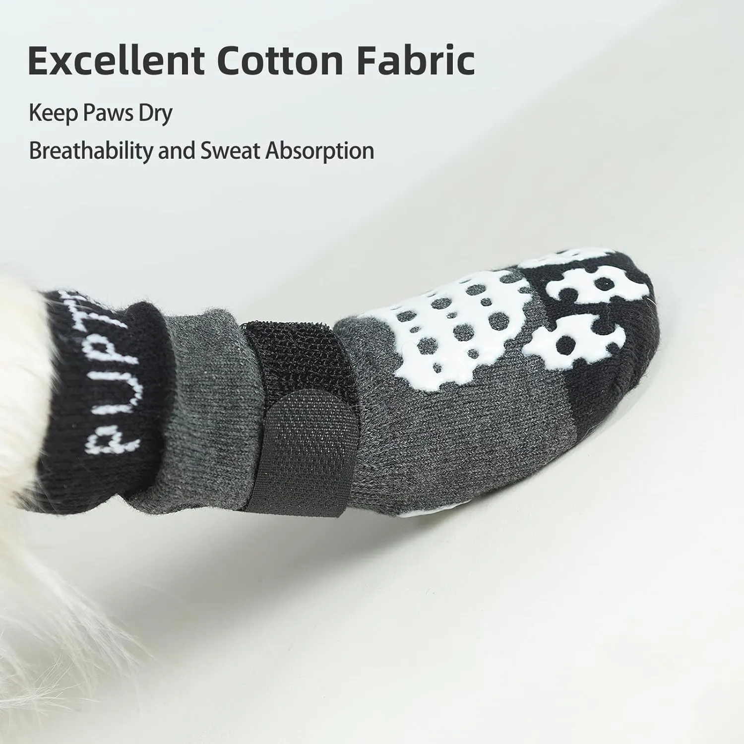 PUPTECK Anti-Slip Dog Socks with Double Sides Grips for Small Medium Large Dogs Hardwood Floors Prevents Licking, Dog Shoes for Hot Pavement Traction Control Paw Protector for Senior Dogs, Grey L