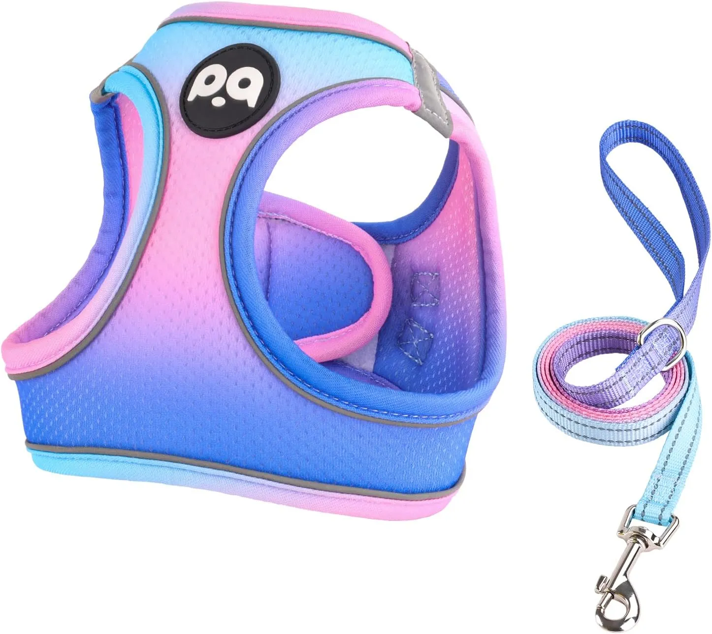 QQPETS Cat Harness and Leash Set for Walking Escape Proof, Safe Adjustable Kitten Vest with Reflective Strips, Easy Control Soft Mesh Lightweight Jacket (Blue-Pink Gradient, M(15.7-17.7))