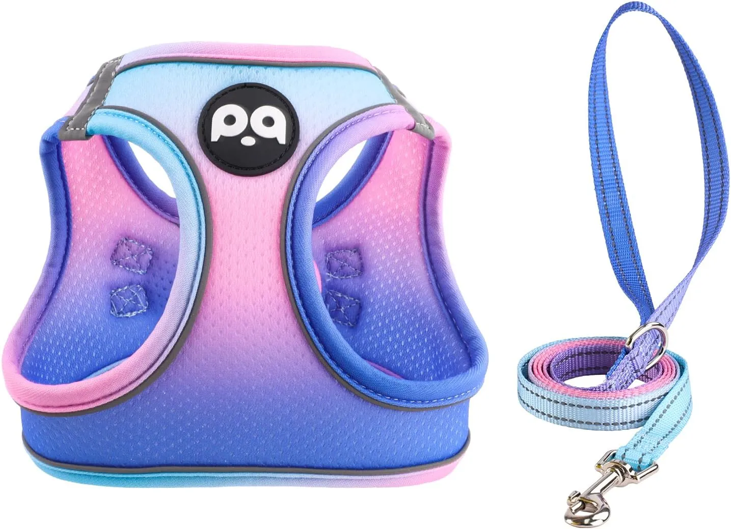 QQPETS Cat Harness and Leash Set for Walking Escape Proof, Safe Adjustable Kitten Vest with Reflective Strips, Easy Control Soft Mesh Lightweight Jacket (Blue-Pink Gradient, M(15.7-17.7))