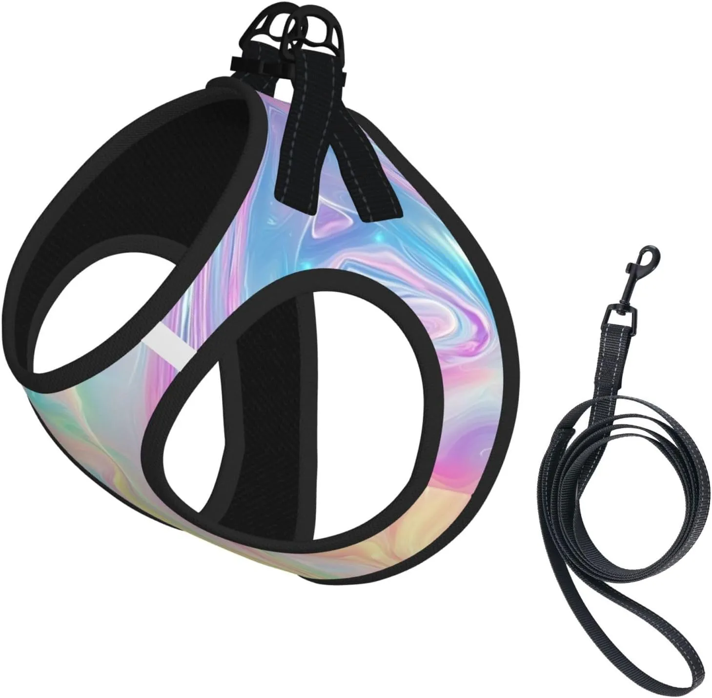 Rainbow Marble No Pull Dog Harness and Leash Set, Reflective Vest for Small Dogs Adjustable, Cute Puppy Harness Breathable Mesh for Walking Leash Training,Medium