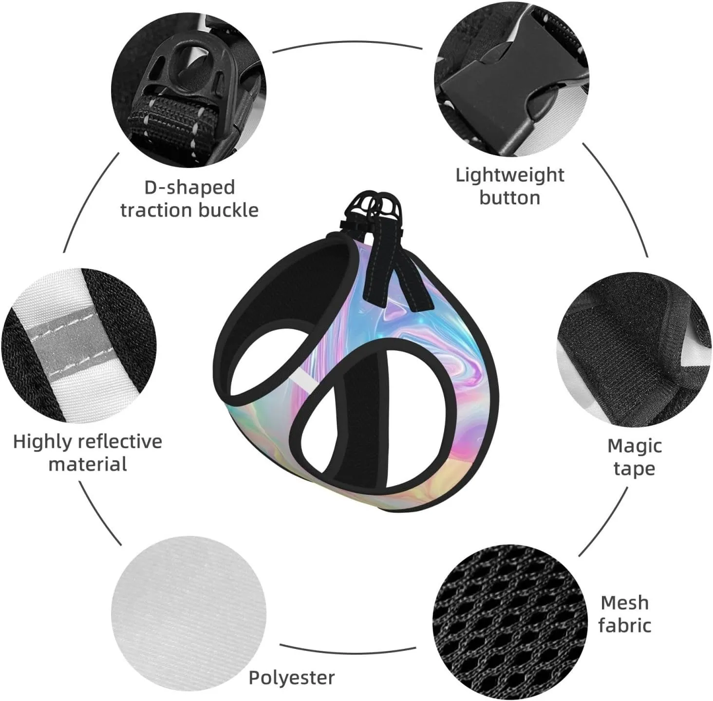 Rainbow Marble No Pull Dog Harness and Leash Set, Reflective Vest for Small Dogs Adjustable, Cute Puppy Harness Breathable Mesh for Walking Leash Training,Medium