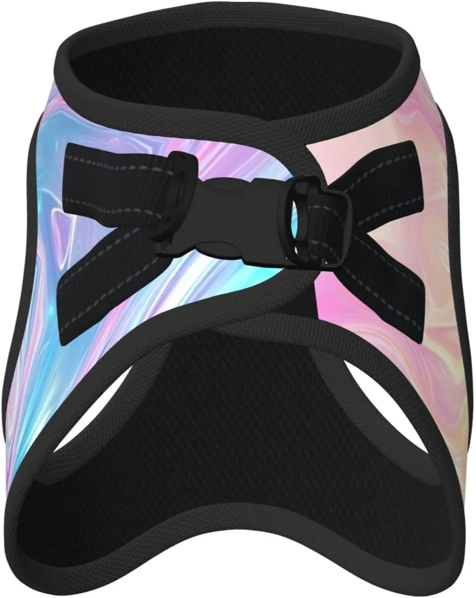 Rainbow Marble No Pull Dog Harness and Leash Set, Reflective Vest for Small Dogs Adjustable, Cute Puppy Harness Breathable Mesh for Walking Leash Training,Medium