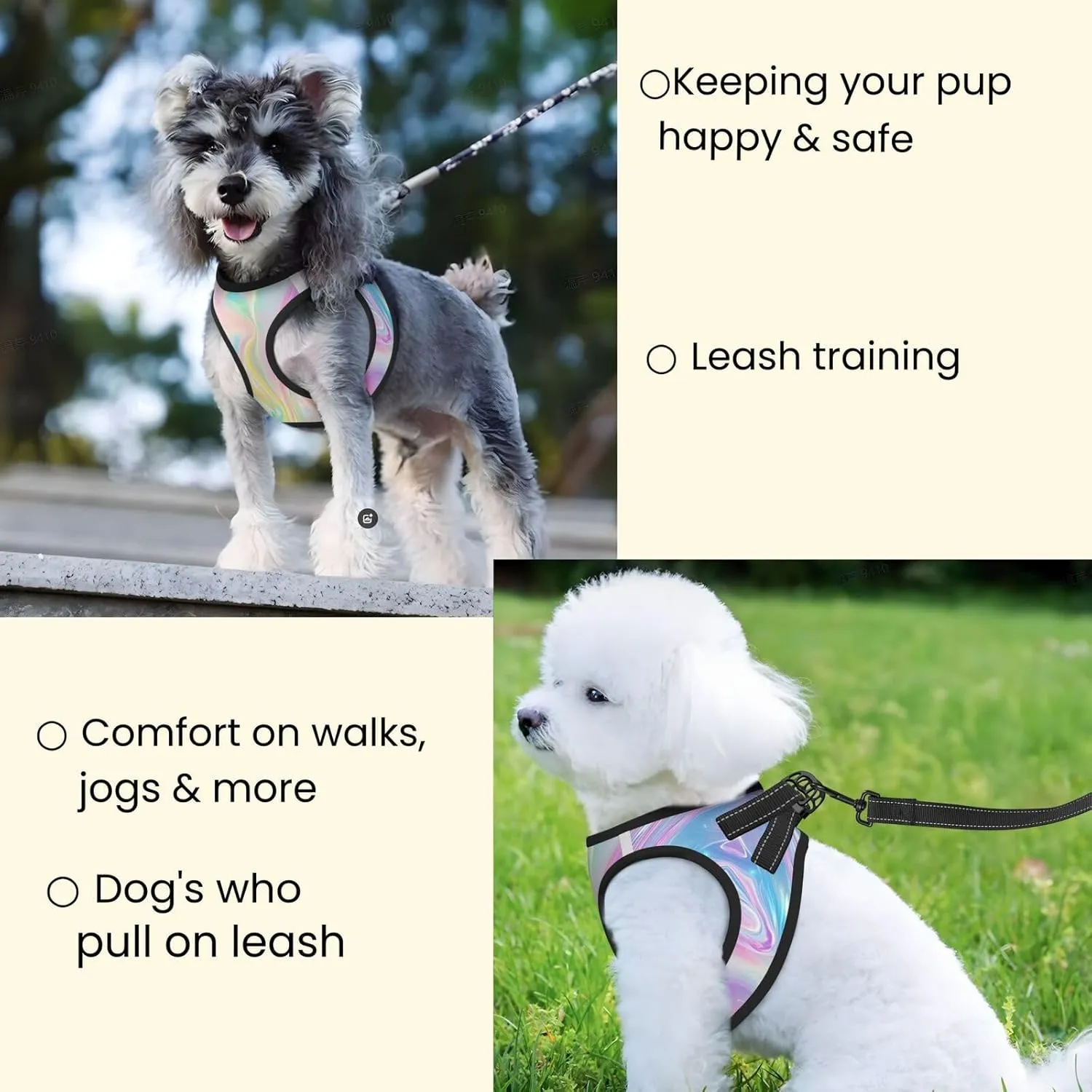 Rainbow Marble No Pull Dog Harness and Leash Set, Reflective Vest for Small Dogs Adjustable, Cute Puppy Harness Breathable Mesh for Walking Leash Training,Medium