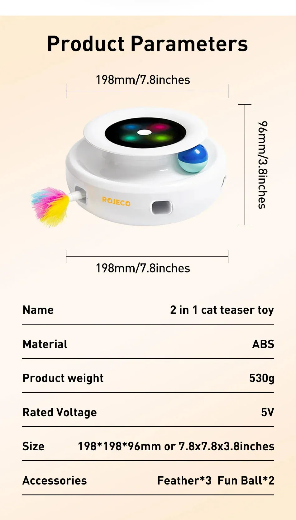 ROJECO 2-in-1 Interactive Cat Toy Set with Automatic Feather and Fun Ball