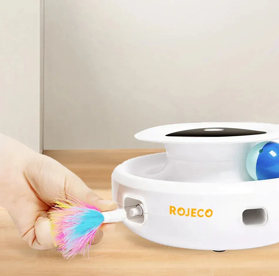 ROJECO 2-in-1 Interactive Cat Toy Set with Automatic Feather and Fun Ball