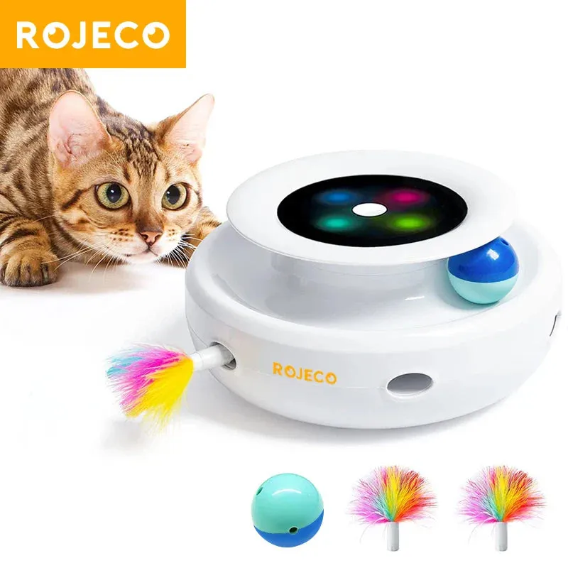 ROJECO 2-in-1 Interactive Cat Toy Set with Automatic Feather and Fun Ball