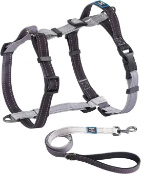 Roses&Poetry Dog Harness for Large Dogs, No-Pull Dog Harness and Leash Set Adjustable Reflective, Dog Vest Harnesses Comfort Padded Handle, Pet Harness for Training Outdoor WalkingBlackGray-L