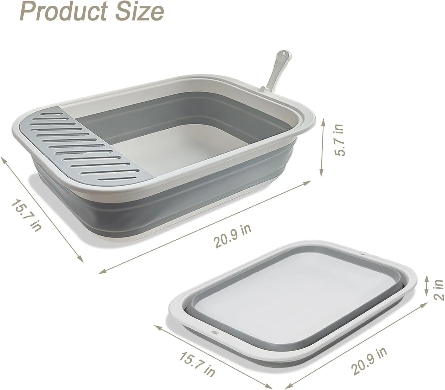 Senior Collapsible Cat Litter Pan - Low Entry, Foldable Pet Toilet for Elderly Cats, Grey, 20.9x15.7x5.7 inch