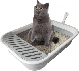 Senior Collapsible Cat Litter Pan - Low Entry, Foldable Pet Toilet for Elderly Cats, Grey, 20.9x15.7x5.7 inch
