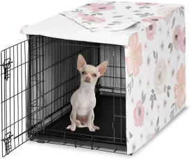 Sweet Jojo Designs 24in. Small Dog Crate Cover (Pink/Grey Boho Floral) for Girls Pet Cage, Kennel Covers (Watercolor, Flower, Elegant Rose, Bohemian, Shabby Chic, Farmhouse, Nature, Blush & Gray)