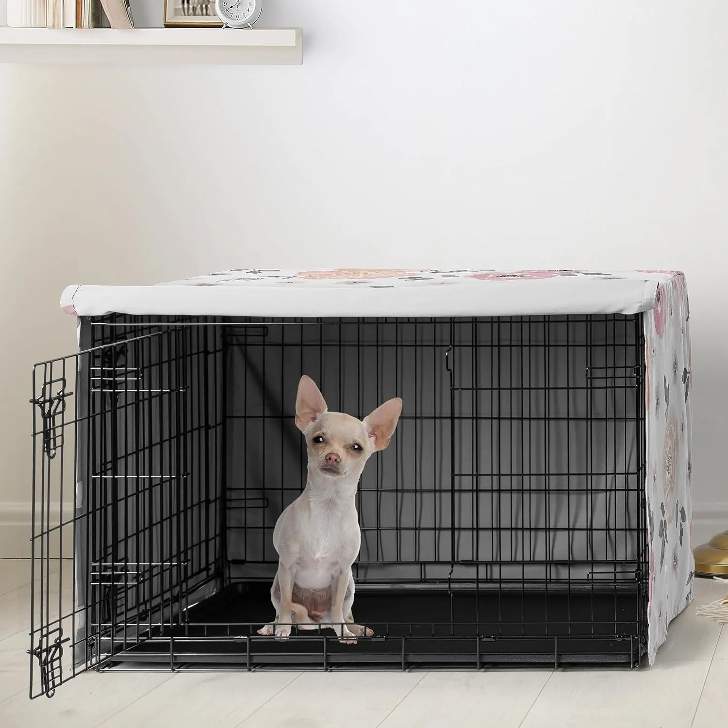 Sweet Jojo Designs 24in. Small Dog Crate Cover (Pink/Grey Boho Floral) for Girls Pet Cage, Kennel Covers (Watercolor, Flower, Elegant Rose, Bohemian, Shabby Chic, Farmhouse, Nature, Blush & Gray)