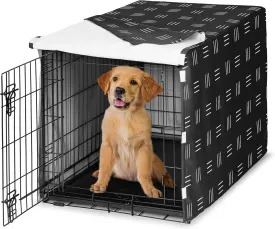 Sweet Jojo Designs 36in. Medium Dog Crate Cover (Black and White Boho) Pet Cage, Kennel Covers (Mudcloth, Black & White, Bohemian, Modern, Minimalist, Southwest, Mud Cloth, Hatch, Neutral Triple Line)